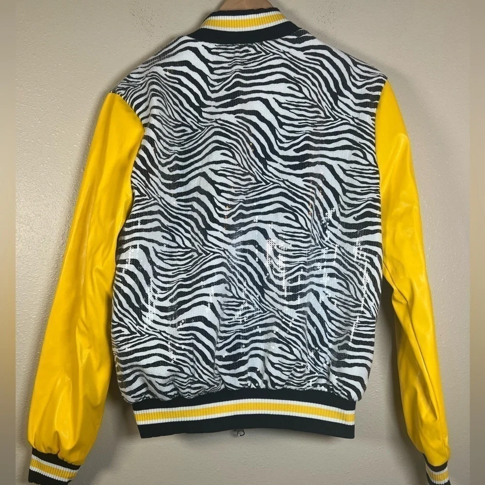 Mayer Animal Zebra Sequin Varsity Bomber Jacket Size Small